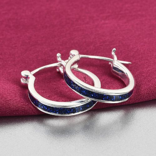 Blau emailliert Creolen 925 Silber image number 1