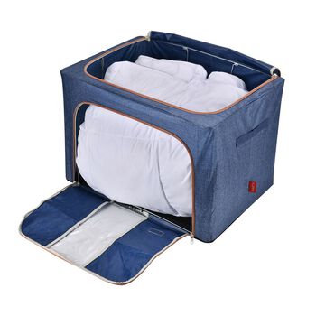 Faltbare Aufbewahrungsbox aus Stoff mit Metallrahmen und PVC Fenster, 60 x 44 x 40 cm, 100L, Blau