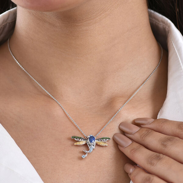 GP - Kyanit, Himmelblauer Topas Halskette ca. 45 cm 925 Silber Rhodiniert und 750 Gelbgold Vermeil ca. 0,78 ct. image number 3