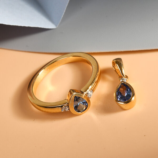 2er-Set, Tansanit und Zirkon Ring und Anh&auml;nger in Silber image number 2