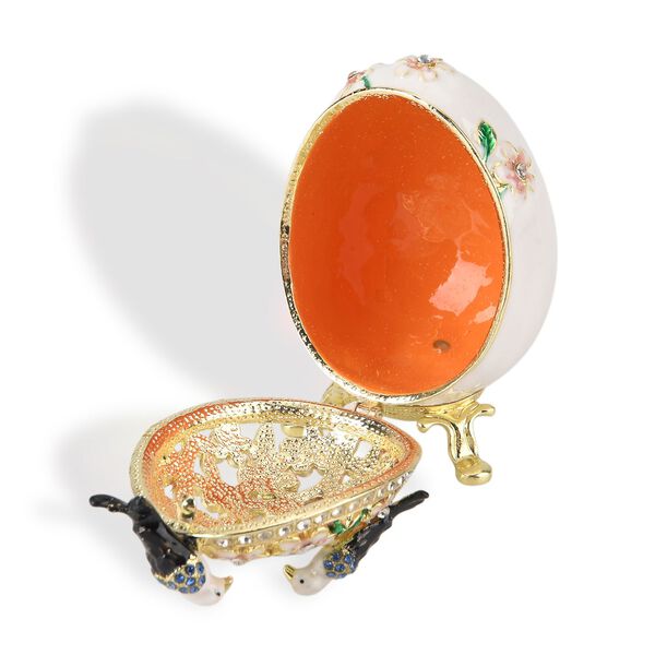 Dekorative Ei-f&ouml;rmige Schmuckbox Metall und Kristalloptik 12 x 7 cm Blau image number 4