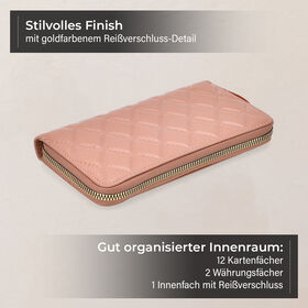 Brieftasche aus echtem Leder mit RFID-Schutz in Stepp-Optik, 19x2,5x9,5cm, Pfirsich