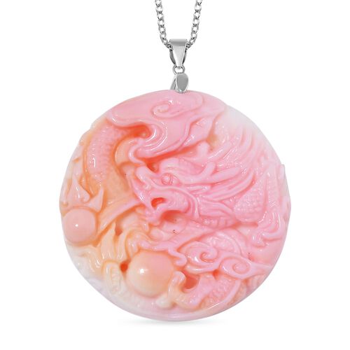 Geschnitzter rosa Königsmuschel Perle-Anhänger mit 50cm Kette image number 0