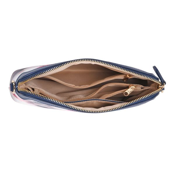 LA MAREY Crossbody Tasche aus 80% Seidenbrokat und 20% Echtleder, Blumenmuster, 24x5.5x14cm, Blau-rosa image number 6