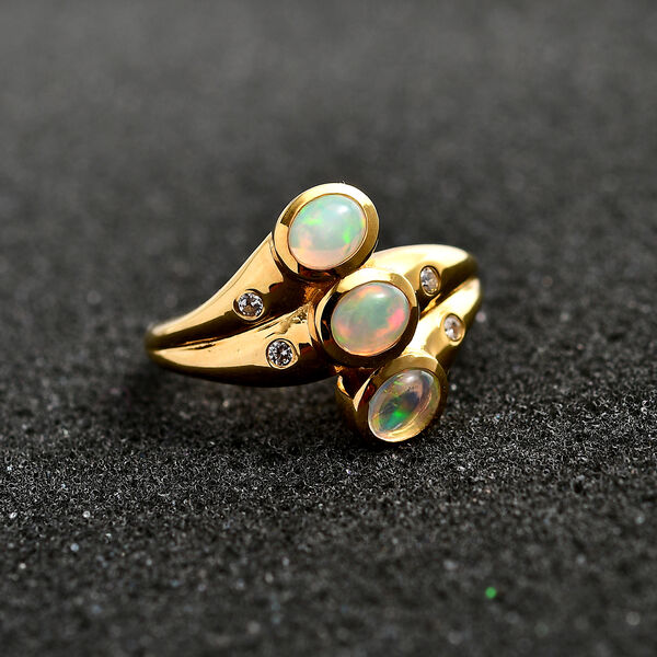 AA Natürlicher, äthiopischer Welo Opal und Zirkon-Ring - 0,76 ct. image number 3
