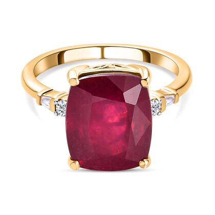 AAA Afrikanischer Rubin (Fissure gef&uuml;llt) und wei&szlig;er Zirkon-Ring, 925 Silber Gelbgold Vermeil (Gr&ouml;&szlig;e 20.00) ca. 7,86 ct