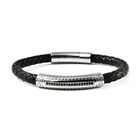 Schwarzer simulierter Diamant und Leder Herren Armband ca. 20 cm lange Edelstahl
