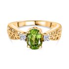 Natürlicher Peridot, Weißer Zirkon Ring 925 Silber 750 Gelb Vergoldet (Größe 20.00) ca. 1.32 ct