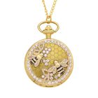 Strada - Weiße Kristall Taschenuhr im Bienenstock Design, japanisches Uhrwerk, goldfarben image number 0
