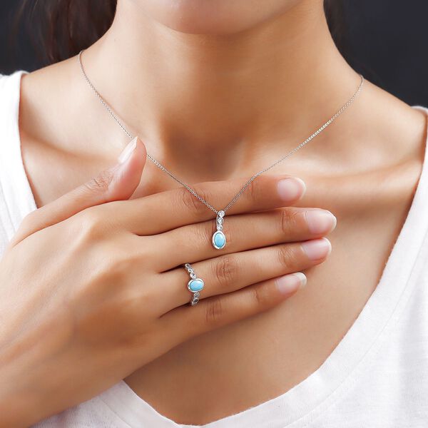 2er-Set- Nat&uuml;rlicher Sleeping Beauty T&uuml;rkis und Zirkon-Ring und Anh&auml;nger- 1,86 ct. image number 3