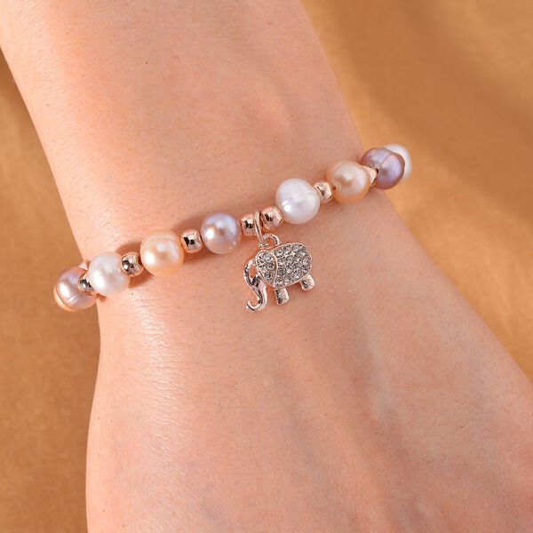 Mehrfarbiges S&uuml;&szlig;wasser Perle und Kristall Armband in Ros&eacute;goldton image number 1