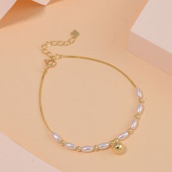 Wei&szlig;e Muschelkernperle Armband ca. 18.5 cm 925 Silber vergoldet