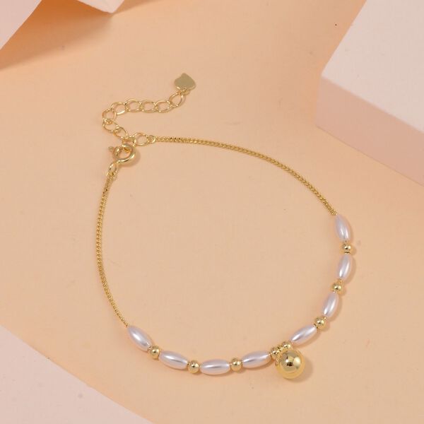 Wei&szlig;e Muschelkernperle Armband ca. 18.5 cm 925 Silber vergoldet image number 2