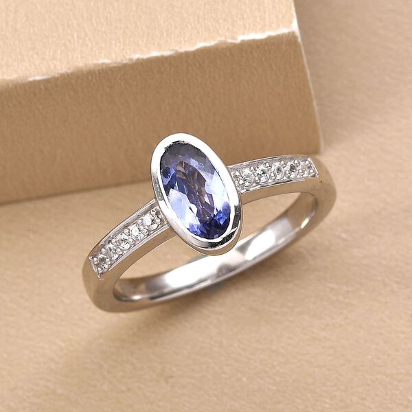 AA Tansanit und wei&szlig;er Zirkon-Ring, 925 Silber platiniert  ca. 0,74 ct image number 2