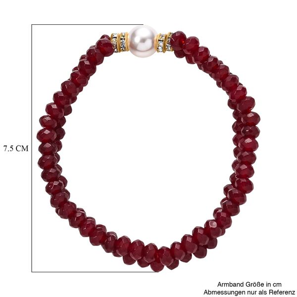 Weiße Muschelkernperle (9-11 mm) Armband mit Roter Quarzit, flexibel, Goldfarben image number 4