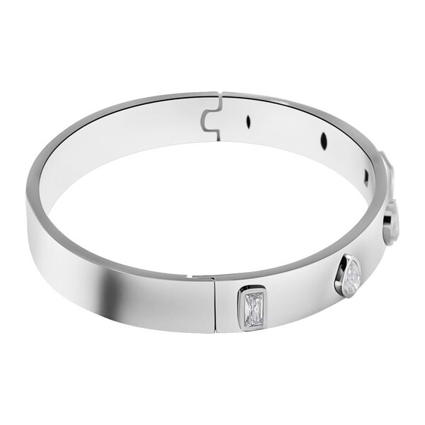 Designer Inspiriert Zirkonia Edelstahl Armreif ca. 20 cm, Silbertone image number 3
