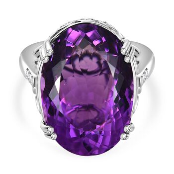 Afrikanischer Amethyst, Wei&szlig;er Zirkon Ring 925 Silber rhodiniert (Gr&ouml;&szlig;e 17.00) ca. 24,74 ct