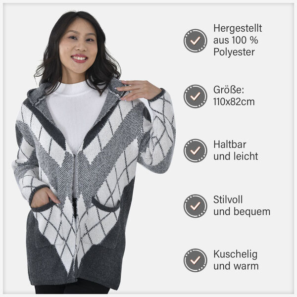 Winter-Kapuzenpullover mit 2 Taschen, Schwarz und wei&szlig; image number 6