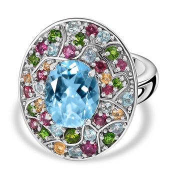 Himmelblauer Topas, Nat&uuml;rlicher Rhodolith Granat Ring 925 Silber rhodiniert (Gr&ouml;&szlig;e 21.00) ca. 5.89 ct