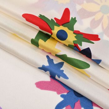 LA MAREY 100% Maulbeerseiden Schal, Wei&szlig; mit bunten Bl&uuml;ten