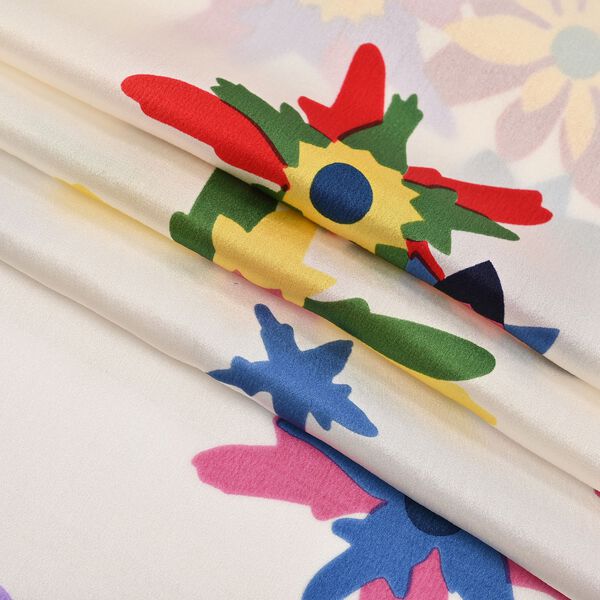 LA MAREY 100% Maulbeerseiden Schal, Wei&szlig; mit bunten Bl&uuml;ten image number 4