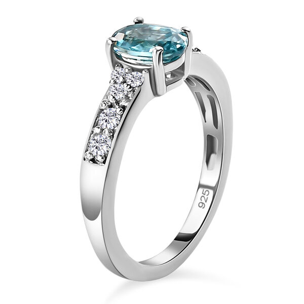 Kambodschanischer, blauer Zirkon und weißer Zirkon-Ring, 925 Silber platiniert  ca. 1,63 ct image number 5
