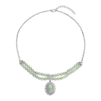 Gr&uuml;ne Aventurin Halskette, ca. 45 cm, silberfarben ca. 96,00 ct