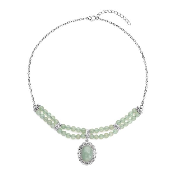 Gr&uuml;ne Aventurin Halskette, ca. 45 cm, silberfarben ca. 96,00 ct