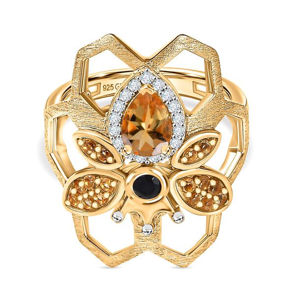 GP Queen Bee Kollektion - Citrin, Schwarzer Spinell Ring, 925 Silber 750 Gelbgold Vermeil (Größe 17.00) ca. 1.25 ct image number 0