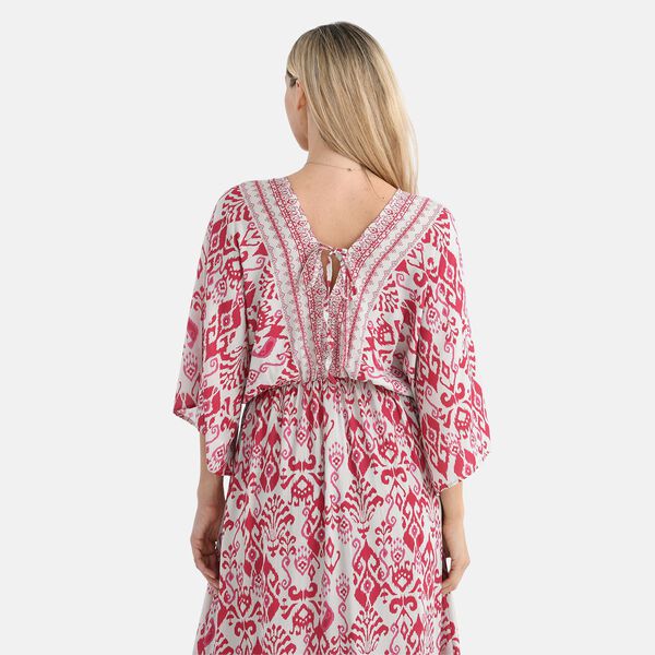 Maxikleid mit Boho-Muster, V-Ausschnitt, elastischer Taille und Rückenschleife, 38×135 cm, Rosa image number 6