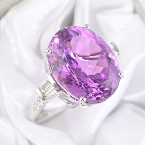 RHAPSODY zertifizierter und geprüfter AAAA Patroke Kunzit und VS Diamant-Ring- 14,70 ct. image number 1