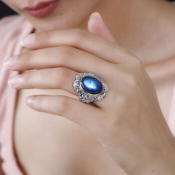 AAA Labradorit und blauer Topas-Cocktail-Ring im Handwerker-Stil - 13,11 ct.