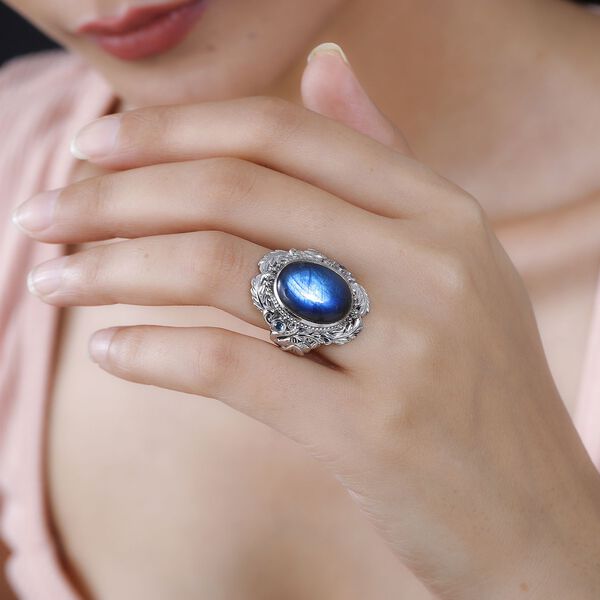 AAA Labradorit und blauer Topas-Cocktail-Ring im Handwerker-Stil - 13,11 ct. image number 3
