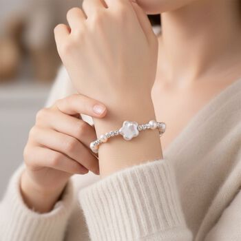 Wei&szlig;es S&uuml;&szlig;wasser Perle 16,5+3,5cm Armband in Silberton