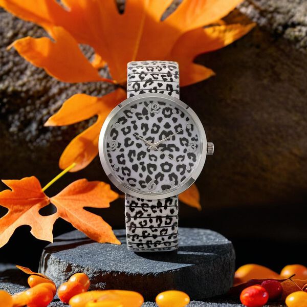 STRADA - Japanisches Uhrwerk, Flexible Uhr, Leopardenfellmuster image number 1