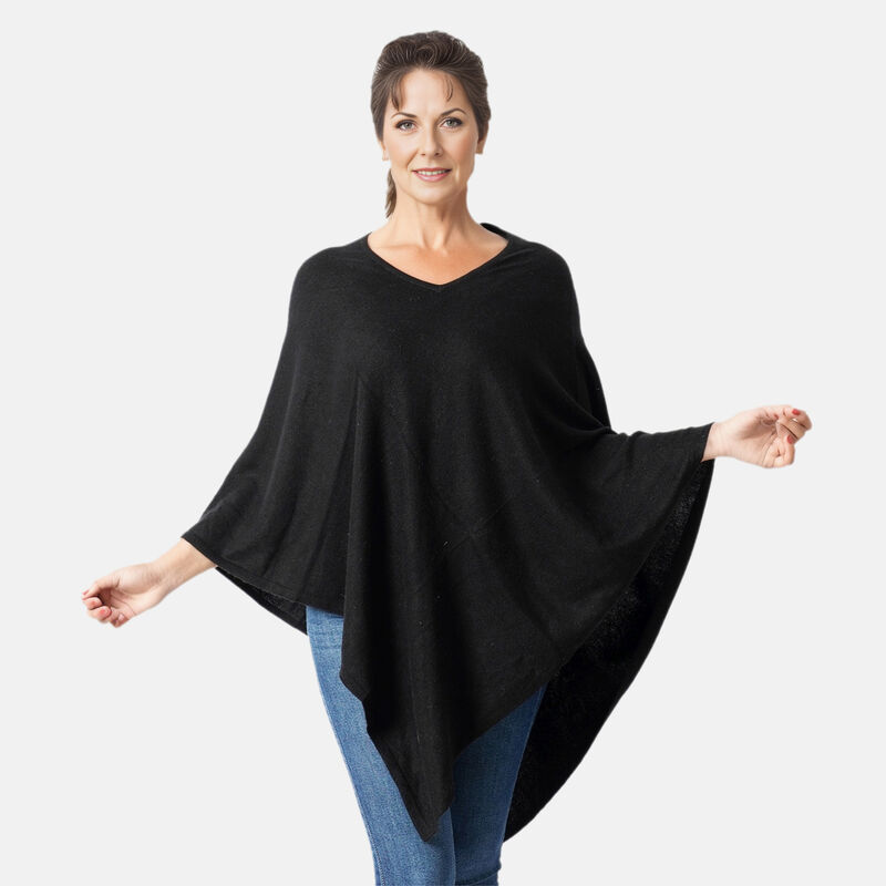100 % Kaschmirwolle Pashmina Poncho, Schwarz image number 0