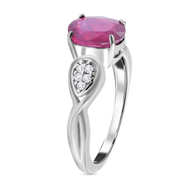 Afrikanischer Rubin (Fissure gef&uuml;llt), wei&szlig;er Zirkon Ring, 925 Silber platiniert (Gr&ouml;&szlig;e 16.00) ca. 2.55 ct image number 3