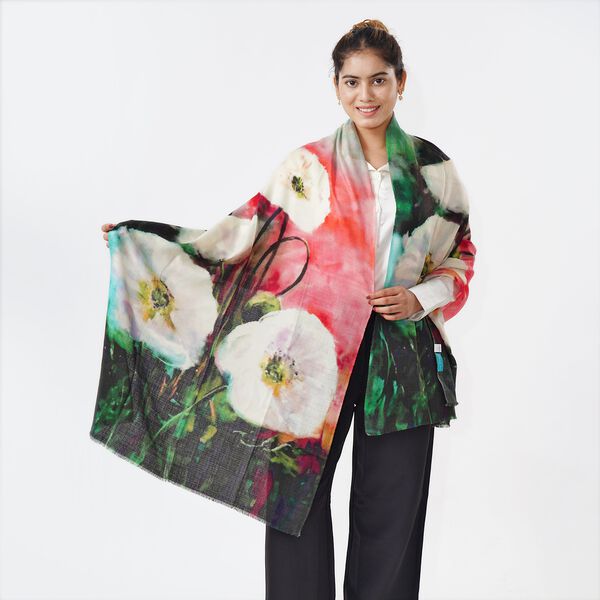 LA MAREY Schal aus 100% Premium-Kaschmir mit Digitaldruck, 70x200cm, wei&szlig;e Glockenblumen image number 7