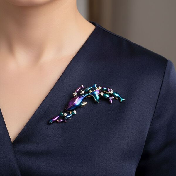 Weißer Kristall Brosche emailliert image number 2