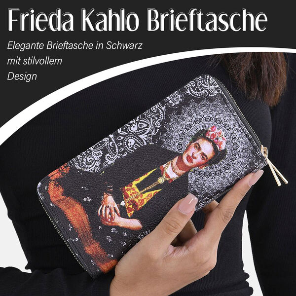 Frieda Kahlo Brieftasche mit doppeltem Reißverschluss und RFID-Schutz image number 2