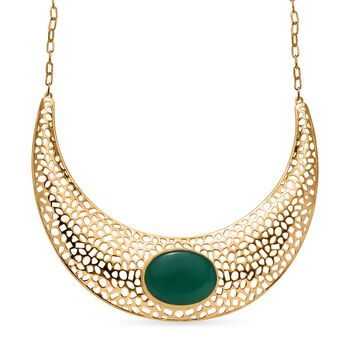 Gr&uuml;ner Onyx Halskette ca. 45 cm Reines Messing vergoldet ca. 65.82 ct