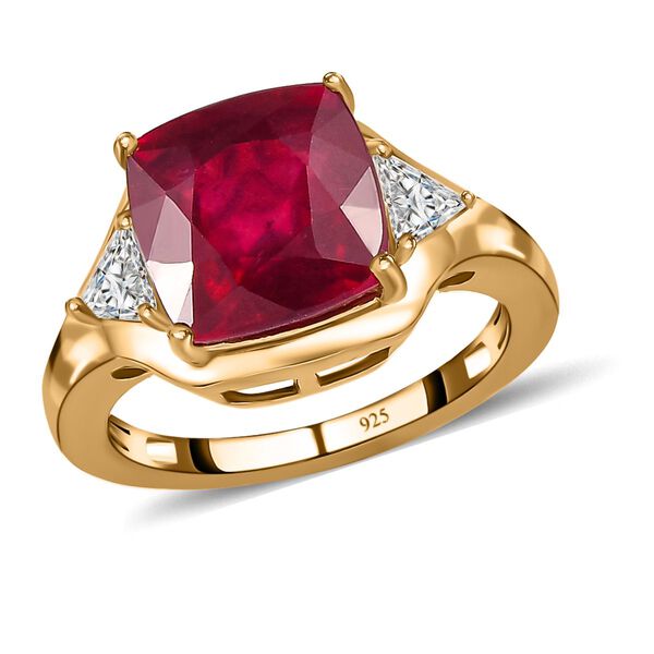 Afrikanischer Rubin (Fissure gef&uuml;llt), Moissanit Ring, 925 Silber Gelbgold Vermeil (Gr&ouml;&szlig;e 21.00) ca. 6,94 ct image number 4