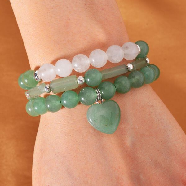 3er-Set- Grüne Aventurin und weiße Kristall Quarz-Armbänder - 231 ct. image number 2