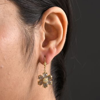 D'Joy AAA Labradorit, Wei&szlig;er Zirkon Ohrringe 925 Silber 750 Gelb Vergoldet ca. 9.15 ct