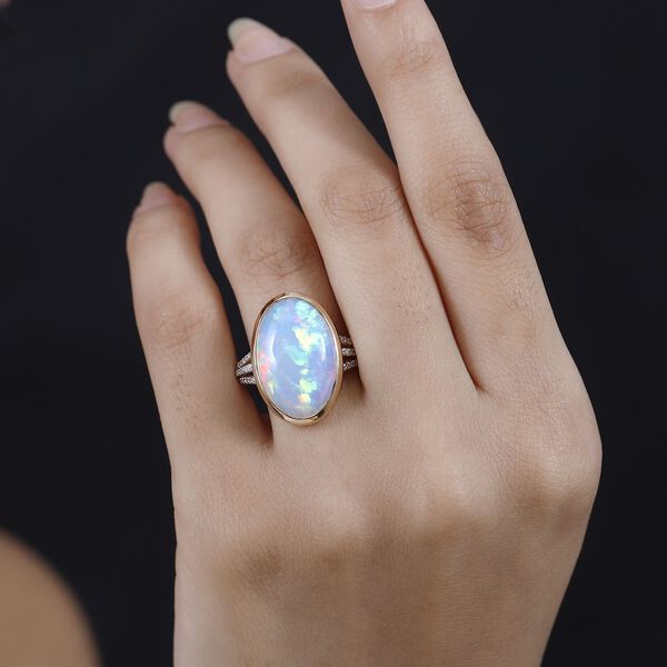 AAAA nat&uuml;rlicher, &auml;thiopischer Welo Opal und Diamant-Ring in 585 Gelbgold - 8,18 ct. image number 10