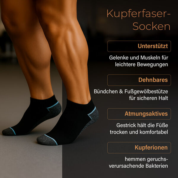 4er-Set Kupferfaser-Kompressions-Socken, 36-40, schwarz-grau image number 2