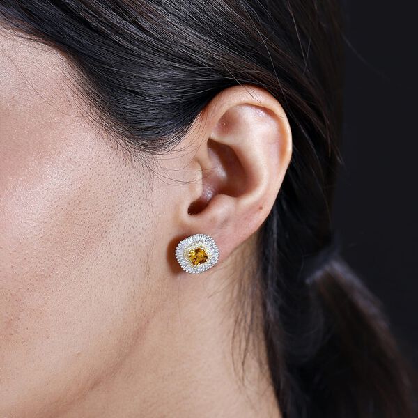 Zertifiziert und geprüft AAA orange Saphir, gelbe und weiße Diamant Ohrringe in 585 Gold - 2,44 ct. image number 2