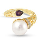 Weiße Edison Perle und Mehrfarbig Edelsteine Bypass Ring 925 Silber Bicolor (Größe 16.00) ca. 9,00 ct