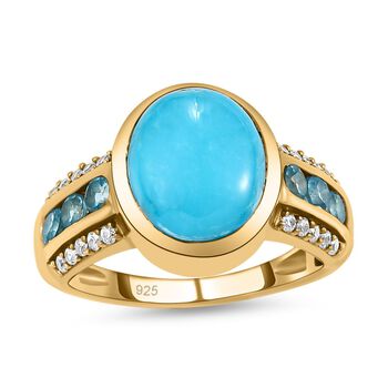 Amerikanischer, nat&uuml;rlicher Sleeping Beauty T&uuml;rkis und schweizer Blautopas-Ring, 925 Silber Gelbgold Vermeil  ca. 3,68 ct