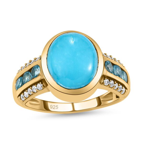 Amerikanischer, nat&uuml;rlicher Sleeping Beauty T&uuml;rkis und schweizer Blautopas-Ring, 925 Silber Gelbgold Vermeil  ca. 3,68 ct image number 4